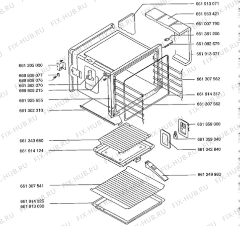 Взрыв-схема плиты (духовки) Aeg 52081B-B - Схема узла Oven body